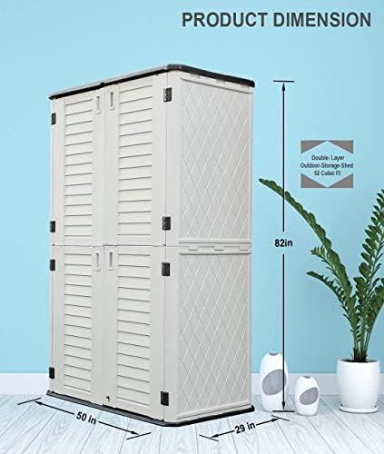 HOMSPARK Storage Shed Weather Resistance, Multi-Purpose Outdoor Storage Cabinet Waterproof, Outdoor Storage Cabinet for Garbage Cans, Lawnmower, Garden Accessories (White, Tall shed-53 cu ft) - Image 6