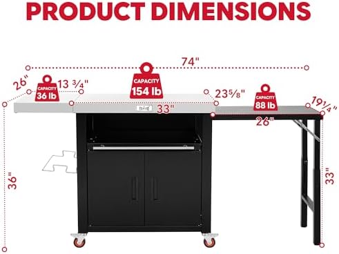 Feasto Outdoor Kitchen Island with Cabinet, 74” x 26” Rolling Grill Table - Image 2