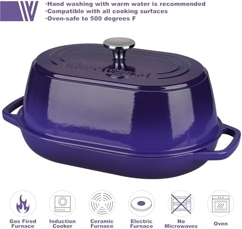 VORRINGARD Enameled Cast Iron Dutch Oven Pot with Dome Lid, Oval Bread Oven for Homemade Sourdough Bread Baking, Oven Safe up to 500°F, 6 Quart, Purple - Image 3