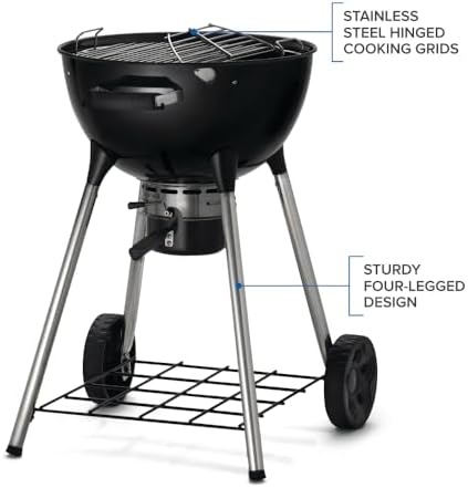 Napoleon NK18 Premium Charcoal Kettle Grill, Black, Porcelain-Enameled Lid and Bowl, Chrome-Plated Cooking Grid - Image 6