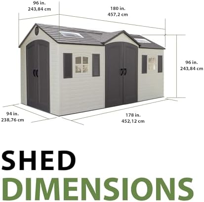 Lifetime 15×8 Ft Dual‑Entry Outdoor Storage Shed, Steel‑Reinforced, UV‑Protected, Weather‑Resistant Backyard Garden Shed with Skylights, Windows & Shelving, Desert Sand - Image 3