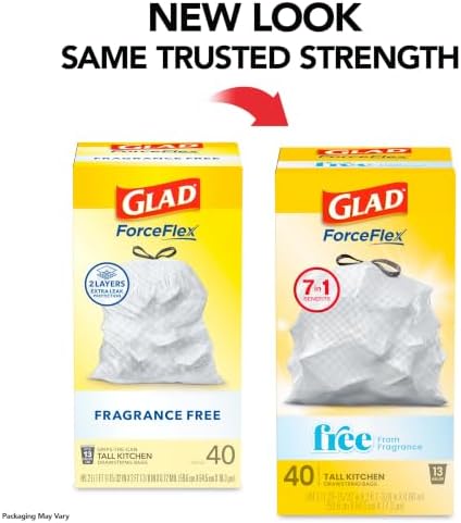 Glad ForceFlex Tall Kitchen Drawstring Trash Bags, 13 Gal, Fragrance Free, 40 Ct (Package May Vary) - Image 2