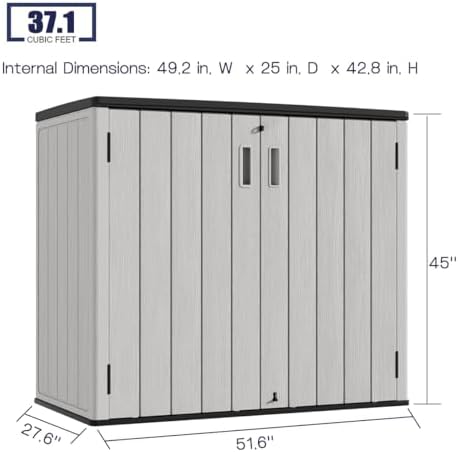 KINYING Outdoor Horizontal Storage Sheds,37 Cu.ft Outdoor Storage Cabinet Waterproof Resin Tool Storage Box for Lawn Mower,Garden Tools and Patio Furniture, Lockable (Grey) - Image 4