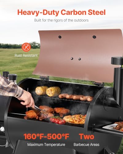 VEVOR Wood Pellet Grill Smoker, 8 in 1 BBQ Grills for Outdoor Cooking, 575 Square Inches Cook Area Electric Grill and Smoker, with LCD Screen Controller, Meat Probe, 500°F Max Temperature, Black - Image 2