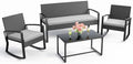 Ahomly 4 Piece Outdoor Patio Furniture Set, Wicker Patio Furniture with Glass Coffee Table, Rocking Wicker Bistro Set, for Backyard, Poolside, Porch (Grey) by Ahomly