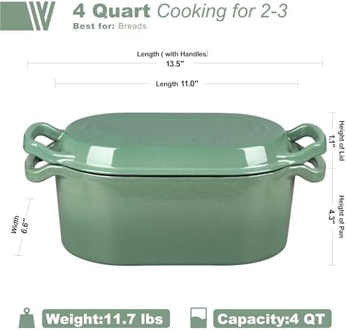 VORRINGARD Oval Dutch Oven Pot with Lid, Enamel Coating Cast Iron Bread Pans for Homemade Sourdough Bread Baking, Cooking, 4 Quart, Sage Green - Image 2