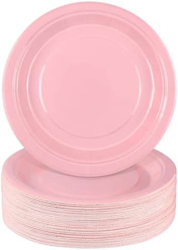 Breroa 72 Pcs Pink Paper Plates 7 Inch Bulk Pink Plates Disposable by Breroa