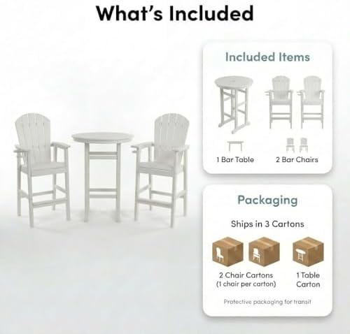 3-Piece White Counter Height Bar Dining Set with 1.96-inch Center Hole, 42.1" HDPE Indoor/Outdoor Round Bar Table with 2 Bar Stools, All-Weather Patio Bistro Set for Deck, Balcony, Poolside & Coastal - Image 7