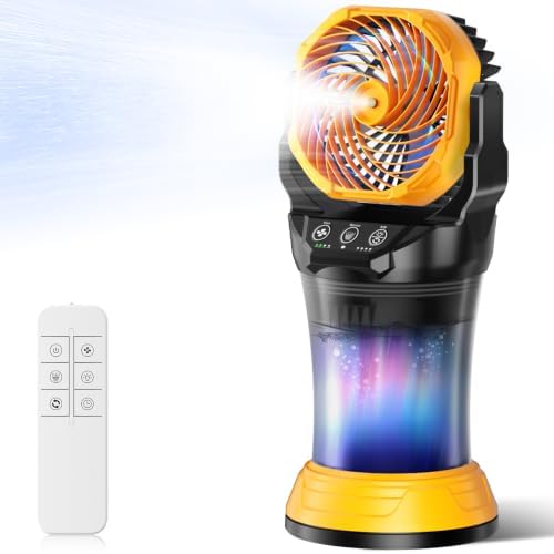 Portable Outdoor Misting Fan with 4 Mist Modes & Remote, 2L Tank & 30000mAh Battery, Powerful Cooling Mister, Extreme Heat Relief for Patio Camping Garden Backyard Tailgate Parties (Yellow) by Ocikrymistingfan