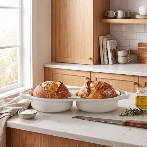 EDGING CASTING Enameled Cast Iron Double Bread Dutch Oven, White - Image 6