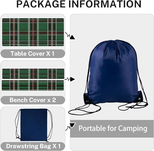 CAPSCEOLL Picnic Table Cover with Bench Covers 6ft - Green Buffalo Plaid - Image 4