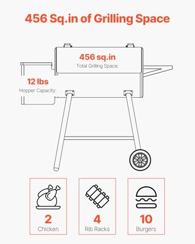 VEVOR Wood Pellet Grill Smoker, 8 in 1 BBQ Grills for Outdoor Cooking, 456 Square Inches Cook Area Electric Grill and Smoker, with Digital Controller, Meat Probe, 500°F Max Temperature, Black - Image 4