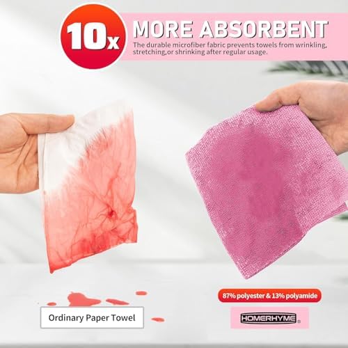 Microfiber Cleaning Cloth, 150 Sheets Tear Away Shop Towels, Reusable Washable Microfiber Towels for Cars, Lint Free Cleaning Rags for Home, Automotive, Workshop & Garage 11.5"x11.5" Pink - Image 6