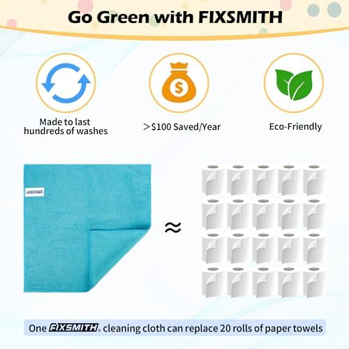 FIXSMITH Microfiber Cleaning Cloth, 20 Pack Cleaning Rags, Cleaning Towels for Housekeeping, Kitchen, Car, Lint-Free, Reusable Shop Towels with 5 Colors (Green/Blue/Yellow/Orange/Pink), 12"X12" - Image 7