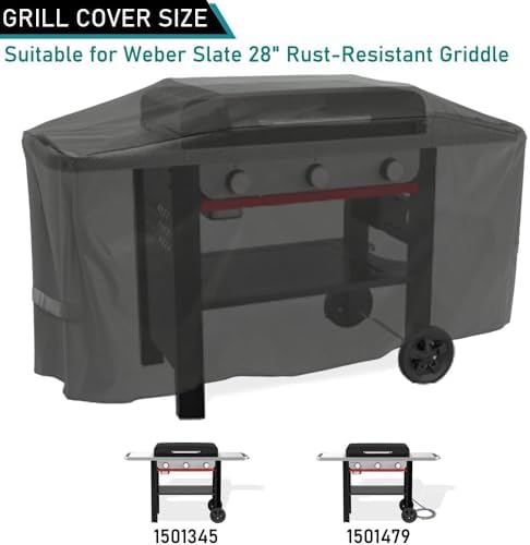 ZJYWSCH Grill Cover for Weber Slate 28" Griddle Outdoor Waterproof 600D Heavy Duty Webber Slate 28 inch Flat Top Rust-Resistant Griddle Grill Cover with Straps - Image 2