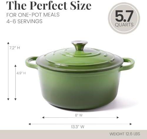 Larder & Vine 5.7 qt Enameled Cast Iron Dutch Oven Pot with Lid, Okra - Image 4