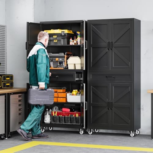 Letaya Metal Garage Storage Cabinets with Wheels,Black Rolling Tool Cabinet - Image 2