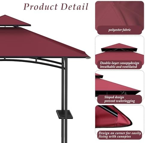 5' x 8' Grill Gazebo Replacement Top, Burgundy Canopy Top Cover Only - Image 4
