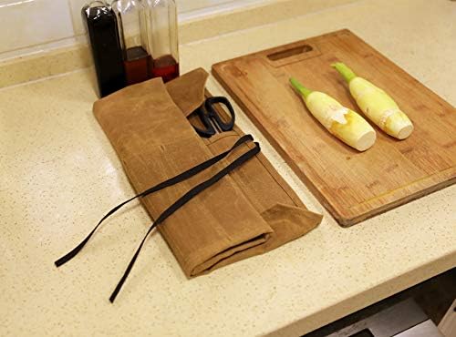 Denifiter Knife Cases Organizer-Durable 16OZ Waxed Canvas Knife Roll Construction-7 Pockets - (Khaki) - Image 7