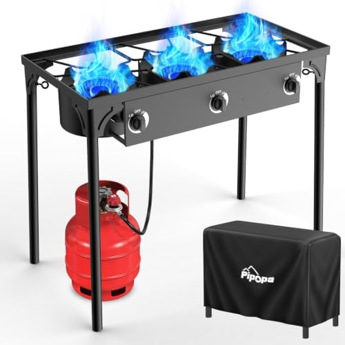 3 Burner Propane Camp Stove | 225,000 BTU | High Pressure Gas Burners by Pipopa