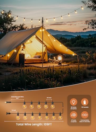 Brightown Outdoor String Lights, 109FT G40 LED IP65 Waterproof Patio Lights - Image 4