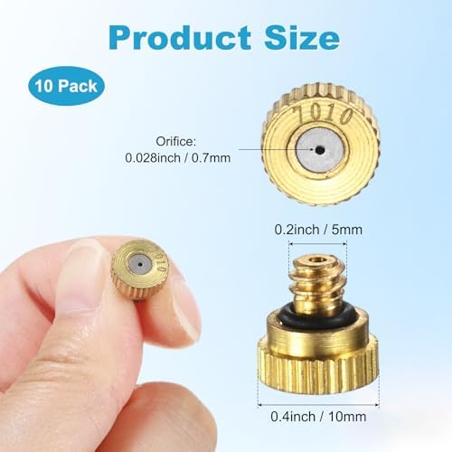 M METERXITY 10-Pack Brass Misting Nozzles, 0.028inch/0.7mm Orifice Heavy Duty 10/24 UNC Screw Thread Misting Nozzle Plug for Outdoor Spray Cooling System/Patio Mist System/Dust Control - Image 3