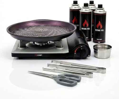 TECHEF - Stovetop Korean BBQ Non-Stick Grill Pan with Agni Portable Gas Stove Burner, Made in Korea (Master KBBQ Set) by TECHEF