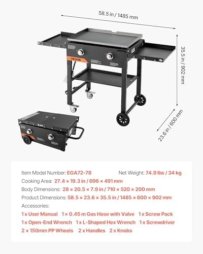 VEVOR Gas Griddle, 2-Burner Flat Top Grill, 28 inch Grill Plate Foldable Propane Griddle with Wheels, 30000 BTU Outdoor Flat Top Grills for Pan-Frying, Grilling, Stir-Frying, & BBQ, Pulse Ignition - Image 7