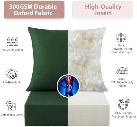 Outdoor Deep Seat Cushion Set, 24x24 Inch, Forest Green, Set of 4 - Image 4