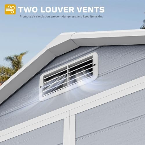 DWVO 6x4.4 FT Resin Storage Shed with Reinforced Floor, Outdoor Storage Shed with Lockable Door, Window and Vents, Waterproof Plastic Tool Storage for Garden, Backyard, Patio, Lawn - Image 4