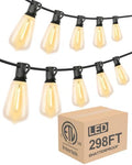 Lightdot 298FT Outdoor String Lights, LED Bistro String Lights with Shatterproof ST38 Vintage Bulbs, 2200K Dimmable, Waterproof Hanging Lights for Porch, Deck, Garden, Backyard, Balcony - ETL Listed by LightdotLighting