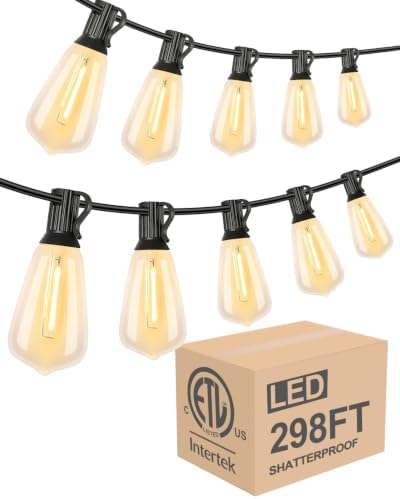 Lightdot 298FT Outdoor String Lights, LED Bistro String Lights with Shatterproof ST38 Vintage Bulbs, 2200K Dimmable, Waterproof Hanging Lights for Porch, Deck, Garden, Backyard, Balcony - ETL Listed by LightdotLighting