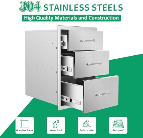 Outdoor Kitchen Drawers 18" Wx 24" H x 23" D Stainless Steel Triple Drawers with Ergonomic Handle for BBQ Island, Patio Grill Station & Outdoor Kitchen Cabinets - Image 3
