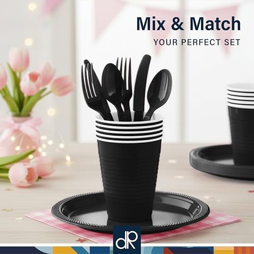 DecorRack Black 12 oz Plastic Cups, Disposable Party Supplies (40 Pack) - Image 5
