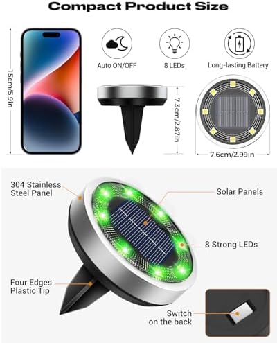 btfarm 16 Pack Solar Lights Outdoor Waterproof, 8 LED Solar Ground Lights - Image 6