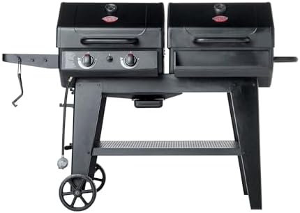 Char-Griller Flex Fuel Plus 3 in 1 Gas and Charcoal Grill Griddle and Smoker Combo 30000 BTUs Outdoor BBQ with Flat Top Griddle Insert Dual Fuel Backyard Grill Station, CG30281224 by Char-Griller