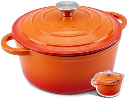 Enameled Cast Iron Round Dutch Oven -7QT Pot With Lid,Orange by WOKINS