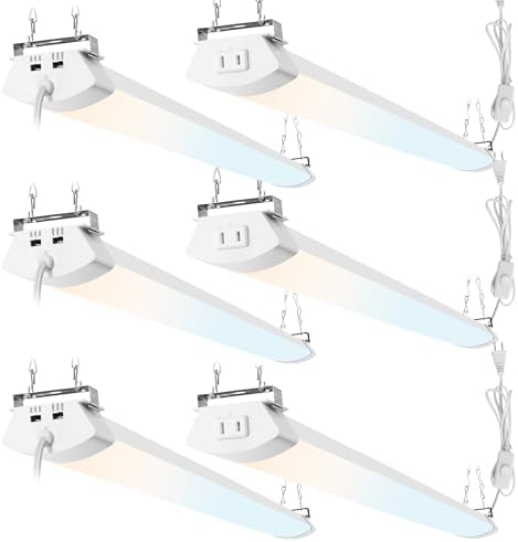 Hlite 4FT LED Shop Light with Power Cord 5000LM,3 Power Level&3CCT,6 Pack by Hlite