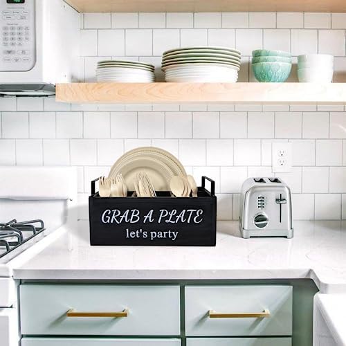 Paper Plate Holder, Utensil Caddy Organizer, Wood Paper Plate Dispenser, Silverware Caddy Holder, and Disposable Coffee Bar Accessories Box for Kitchen Counter, Party, Camping, Picnic (4 compartment) - Image 4