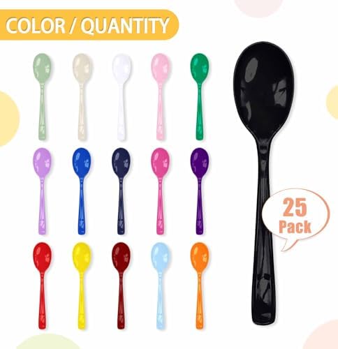 SietDESEO 25 PCS Black Plastic Spoons Disposable Utensils Heavy Duty Black Spoons Disposable Cutlery for Birthday Wedding Baby Shower Bridal Shower Plastic Silverware - Image 4