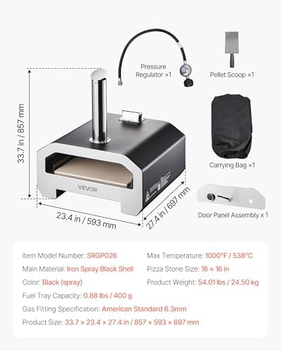 VEVOR Dual Fuel Pizza Oven Outdoor, 16 in Wood Fire & Propane Gas Pizza Oven, Portable Pellet & Propane Pizza-Maker with Thermometer, Large Multi Fuel Pizza Cook for Outside Camping & Backyard - Image 7