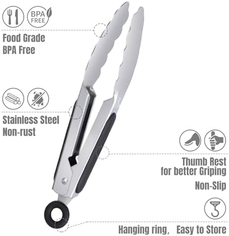 Hotec Mini Stainless Steel Kitchen Tongs for Cooking - 7-Inch Small Serving Tongs Metal Food Tongs Non-Slip Grip - Image 4