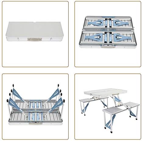 Portable Folding Picnic Table,Outdoor Dining Table,Folding Table and Chair,Kid's Picnic Table,Heavy Duty Camping Picnic Tables,with Umbrella Hole,for Outdoor, Party, Garden, Beach, Backyard (Silver) - Image 4