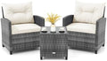 KOTEK 3 Piece Patio Furniture Set, Outdoor PE Rattan Conversation Set with Washable Cushions & Tempered Glass Tabletop, Wicker Chairs and Table Set for Porch, Garden, Balcony (White) by KOTEK