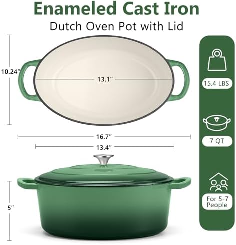 TeamFar 7QT Oval Dutch Oven, Enameled Cast Iron Dutch Oven Pot with Lid - Image 2