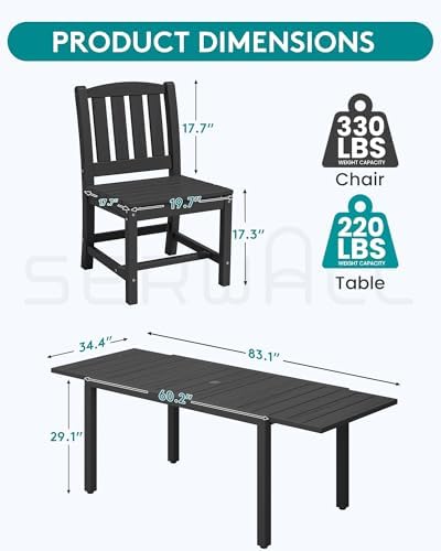 SERWALL Outdoor Patio Dining Set for 6, Black - Image 5