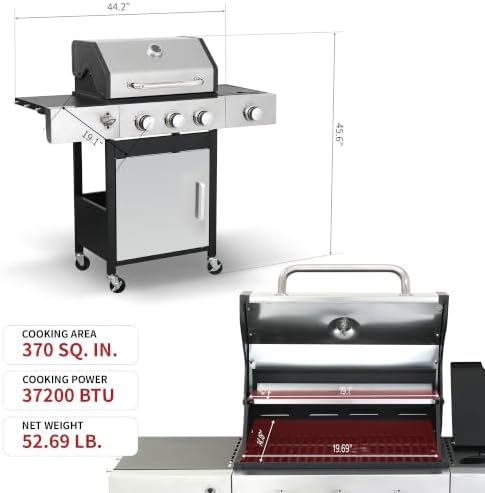 37,200 BTU 3-Burner Propane Gas Grill with Side Burner - Image 2