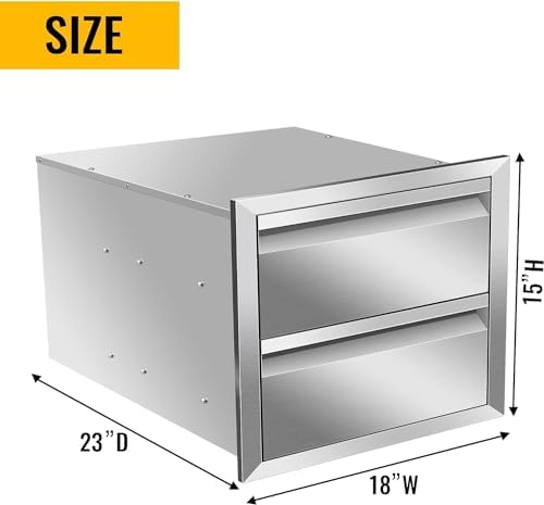 Outdoor Kitchen Drawers Stainless Steel 18W X 15H X 23D Inch, Flush Mount Double BBQ Island Drawers with Hidden Handle for Outdoor Kitchens, Patio or Grill Station - Image 2