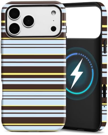 for iPhone 18 Pro Max Case, Magnetic Matte Frosted Dual-Layer Striped Phone Case for Women, Retro Aesthetic Cover Compatible with MagSafe Accessories - Mocha Sky by YKCZL