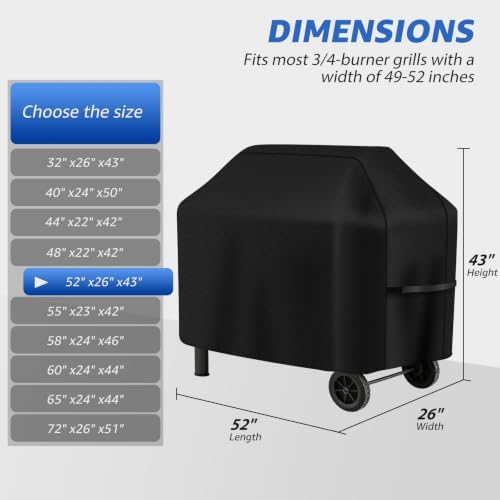 Perfect Grill Cover for Outdoor Grills Waterproof Rip-Proof Weather Resistant for Reliable Protection Griddle Cover Easy to Clean Adjustable Hem Drawstring Fade Resistant (Black, 52) - Image 2